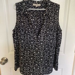 LOFT Black & White Collared Tank Blouse XL